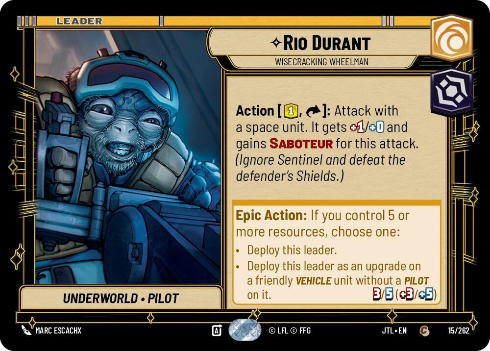 Image for Rio Durant - Wisecracking Wheelman (015/262) (JTL) - Star Wars: Unlimited