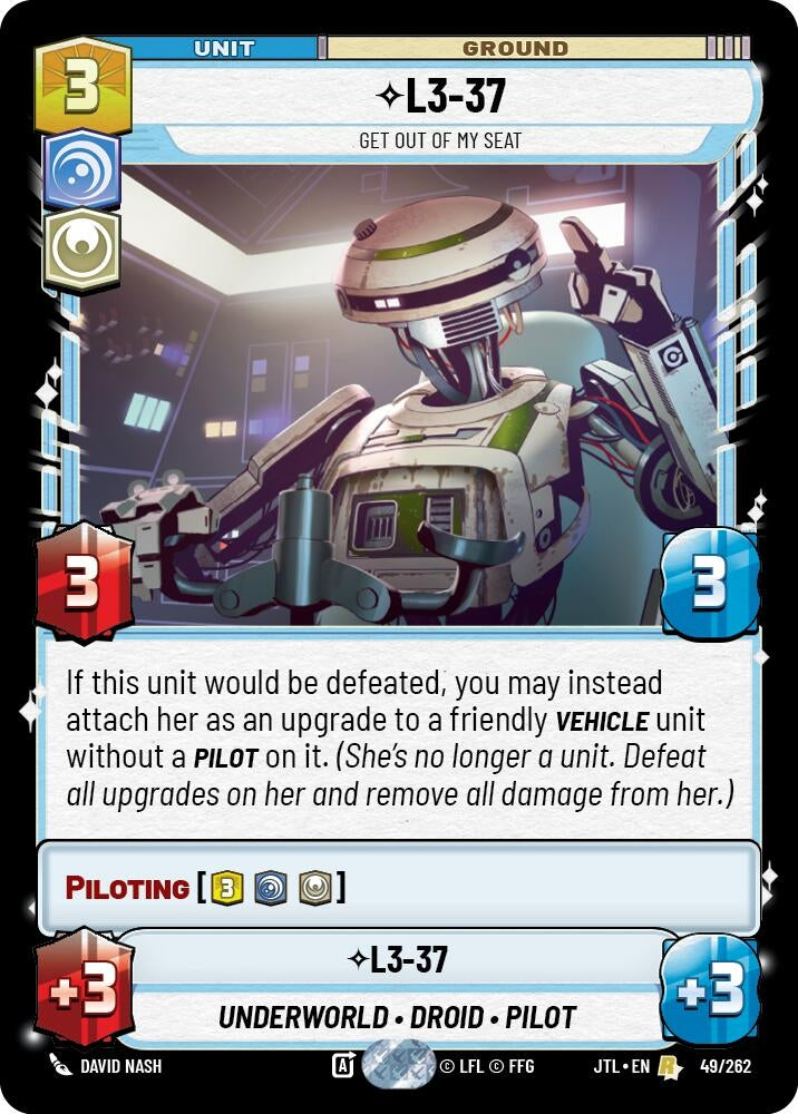 Image for L3-37 - Get Out Of My Seat (049/262) (JTL) - Star Wars: Unlimited