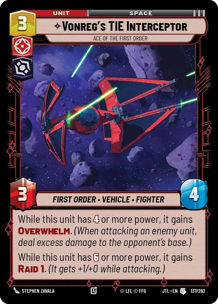 Image for Vonreg's TIE Interceptor - Ace of the First Order (137/262) (JTL) - Star Wars: Unlimited