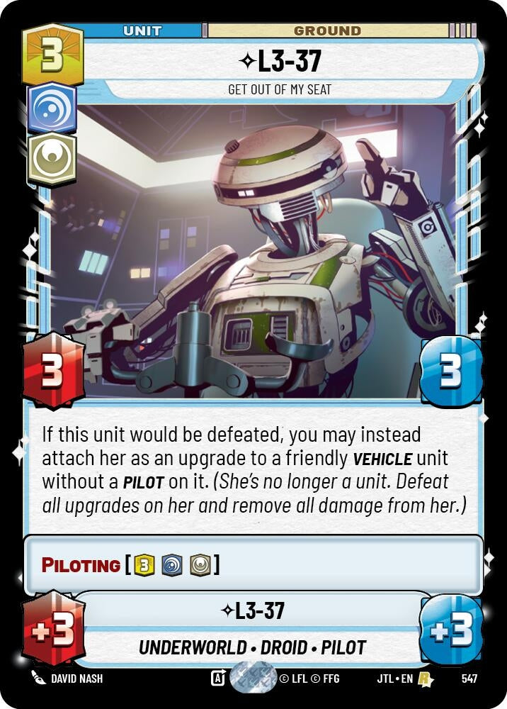 Image for L3-37 - Get Out Of My Seat (Foil) (547) (JTL) - Star Wars: Unlimited