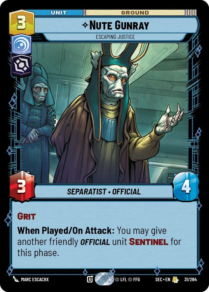Image for Nute Gunray - Escaping Justice (31/264) (SEC) - Star Wars: Unlimited