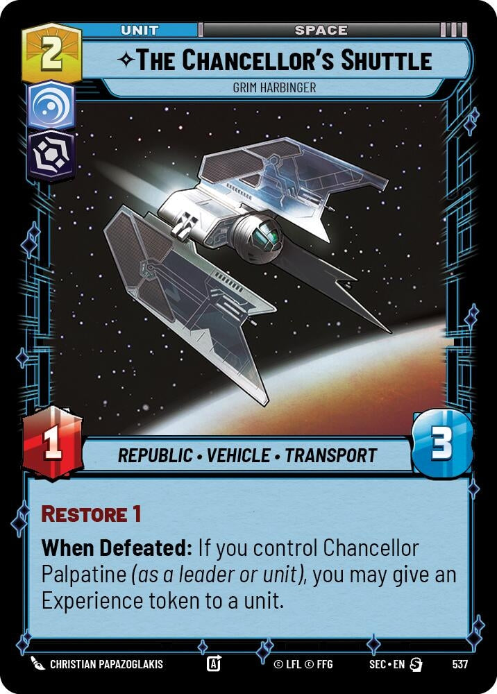 Image for The Chancellor's Shuttle - Grim Harbinger (Foil) (537) (SEC) - Star Wars: Unlimited