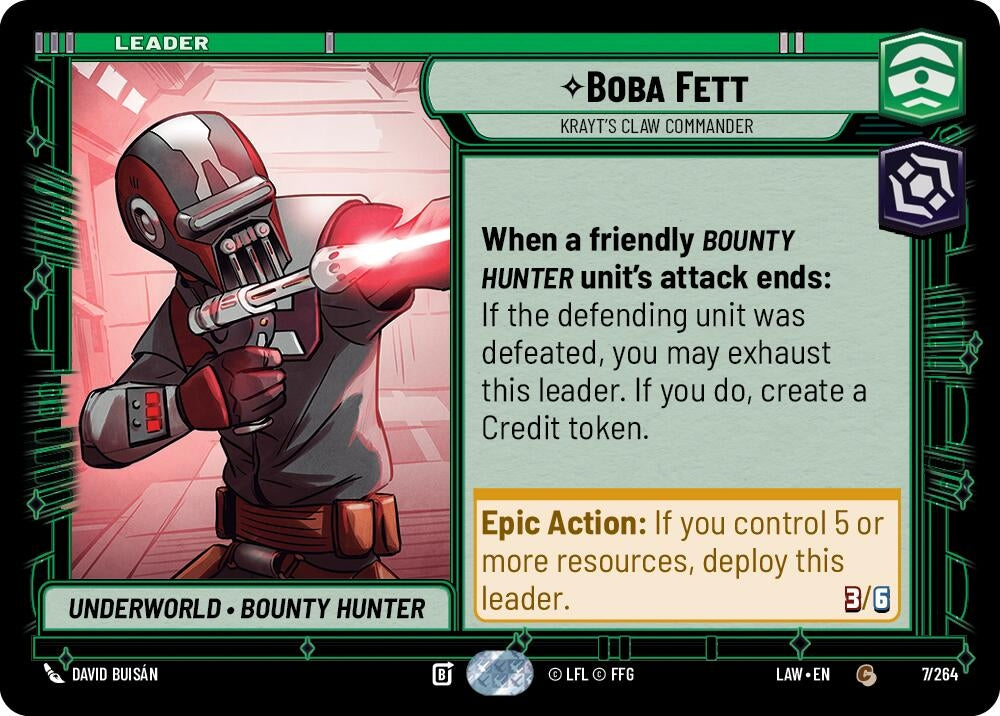Image for Boba Fett - Krayt's Claw Commander (7/264) (LAW) - Star Wars: Unlimited